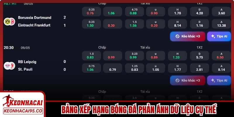 Bảng xếp hạng bóng đá phản ánh dữ liệu cụ thể chuẩn xác nhất