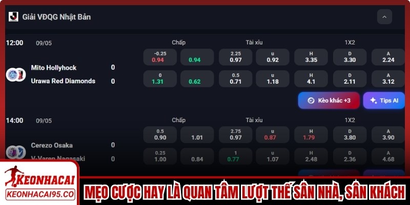 Mẹo cược hay cho thành viên là quan tâm lượt thế sân nhà, sân khách